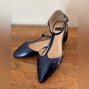 Naya Metallic Blue Women's T-Strap Flats